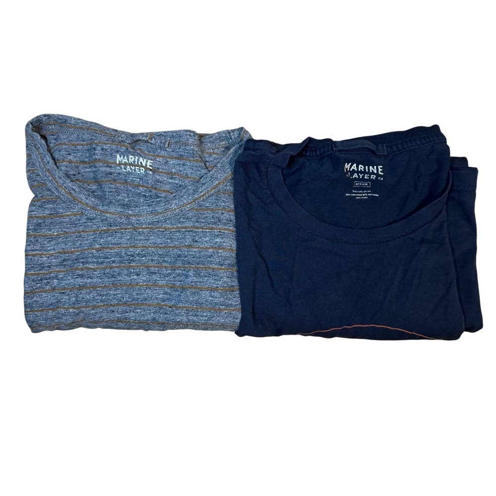 Marine Layer Mens Medium 2 Pack T Shirts Blue Stripe Navy Graphic Crew Neck